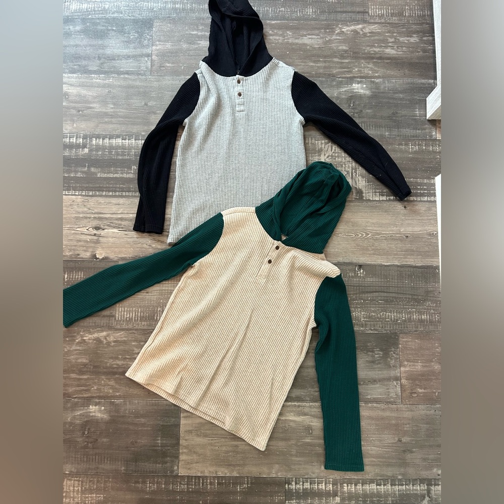 2 Boys L 10-12 Teal and Cream Ribbed and Black and Grey Ribbed